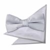 Silver Plain Satin Bow Tie and Pocket Square Set for Boys