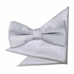 Silver Plain Satin Bow Tie and Pocket Square Set for Boys Silver Plain Satin Bow Tie and Pocket Square Set for Boys