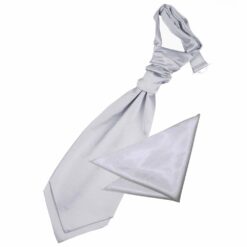 Silver Plain Satin Wedding Cravat and Pocket Square Set for Boys