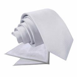Silver Plain Satin Tie and Pocket Square Set for Boys