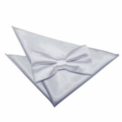 Silver Plain Satin Bow Tie and Pocket Square Set Silver Plain Satin Bow Tie and Pocket Square Set