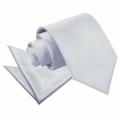 Silver Plain Satin Tie and Pocket Square Set