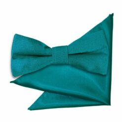 Teal Plain Satin Bow Tie and Pocket Square Set for Boys Teal Plain Satin Bow Tie and Pocket Square Set for Boys