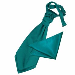 Teal Plain Satin Wedding Cravat and Pocket Square Set for Boys