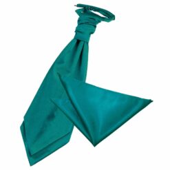 Teal Plain Satin Wedding Cravat and Pocket Square Set