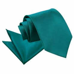 Teal Plain Satin Tie and Pocket Square Set
