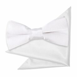 White Plain Satin Bow Tie and Pocket Square Set for Boys White Plain Satin Bow Tie and Pocket Square Set for Boys