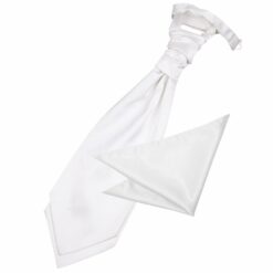 White Plain Satin Wedding Cravat and Pocket Square Set for Boys
