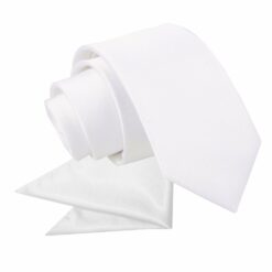 White Plain Satin Tie and Pocket Square Set for Boys