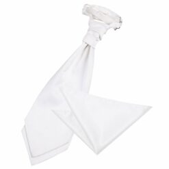 White Plain Satin Wedding Cravat and Pocket Square Set