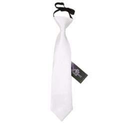 White Plain Satin Elasticated Tie For Boys
