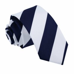 Navy and White Striped Slim Tie