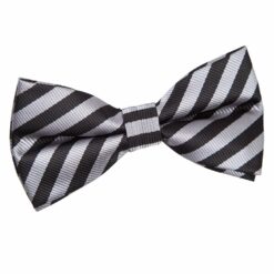 Black and Grey Thin Stripe Pre-Tied Bow Tie Black and Grey Thin Stripe Pre-Tied Bow Tie