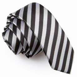Black and Silver Thin Stripe Skinny Tie