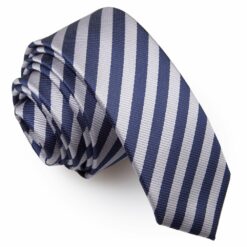 Navy Blue and Silver Thin Stripe Skinny Tie Navy Blue and Silver Thin Stripe Skinny Tie
