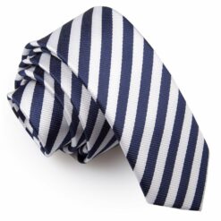 White and Navy Blue Thin Stripe Skinny Tie