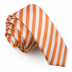 White and Orange Thin Stripe Skinny Tie White and Orange Thin Stripe Skinny Tie