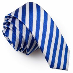 White and Royal Blue Thin Stripe Skinny Tie White and Royal Blue Thin Stripe Skinny Tie