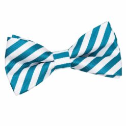 White and Teal Thin Stripe Pre-Tied Bow Tie White and Teal Thin Stripe Pre-Tied Bow Tie