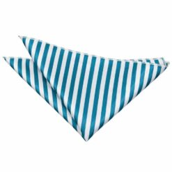 White and Teal Thin Stripe Pocket Square