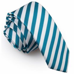 White and Teal Thin Stripe Skinny Tie White and Teal Thin Stripe Skinny Tie