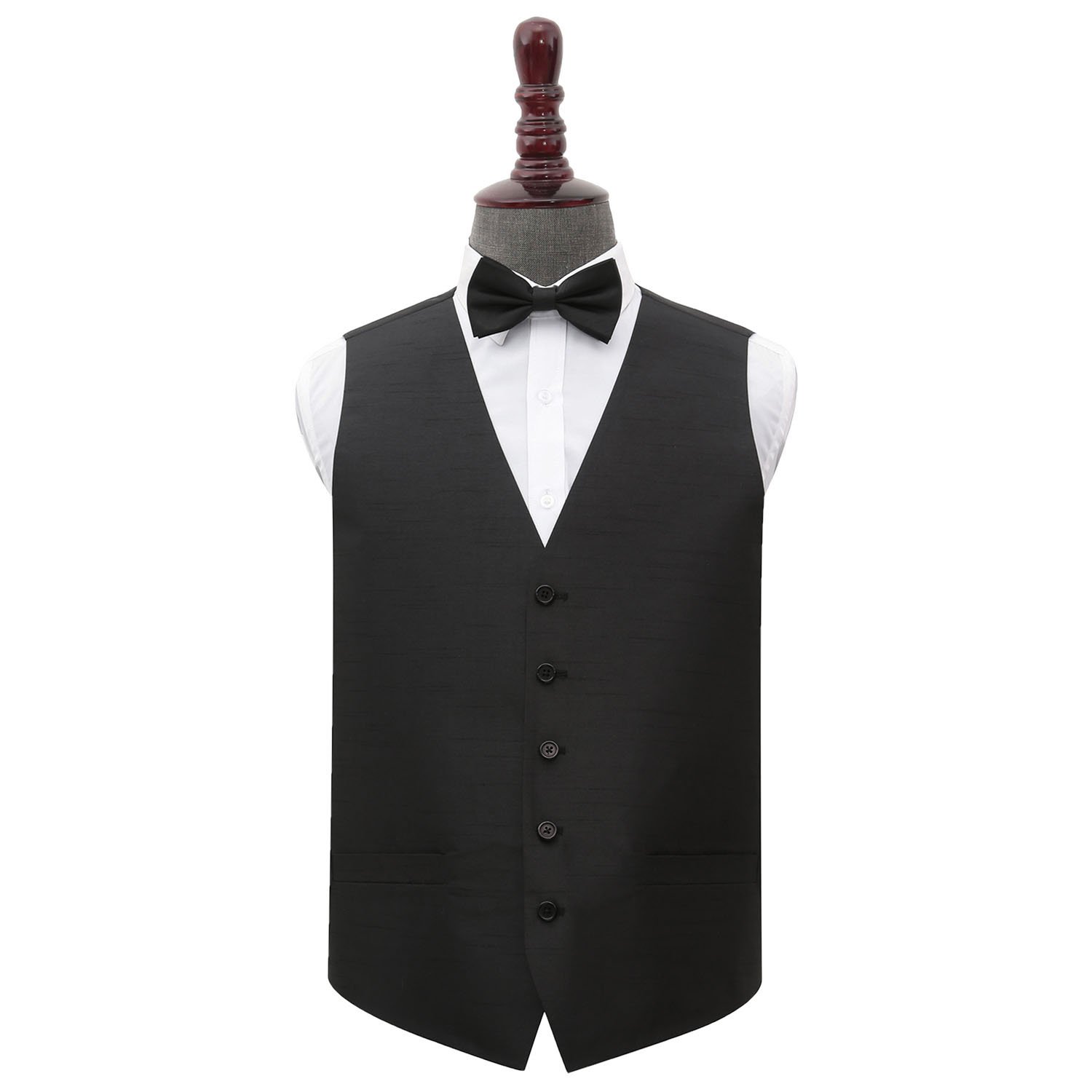 Men's Shantung Black Wedding Waistcoat & Bow Tie Set