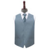 Dusty Blue Plain Shantung Wedding Waistcoat and Cravat Set