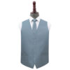 Dusty Blue Plain Shantung Wedding Waistcoat and Tie Set