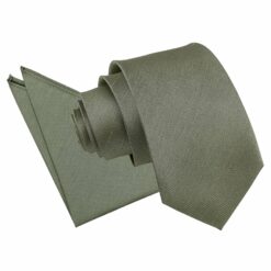 Beige Plain Shantung Slim Tie and Pocket Square Set