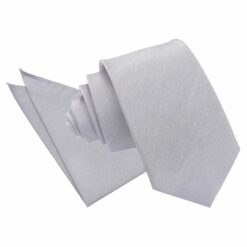 Silver Plain Shantung Slim Tie and Pocket Square Set