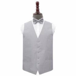Silver Plain Shantung Wedding Waistcoat And Bow Tie 5pc Set Silver Plain Shantung Wedding Waistcoat And Bow Tie 5pc Set