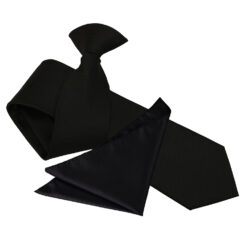 Black Solid Check Clip On Slim Tie and Pocket Square Set Black Solid Check Clip On Slim Tie and Pocket Square Set