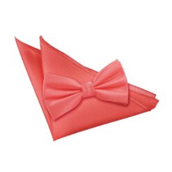Coral Solid Check Bow Tie and Pocket Square Set Coral Solid Check Bow Tie and Pocket Square Set