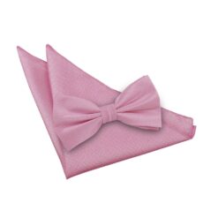 Light Pink Solid Check Bow Tie and Pocket Square Set