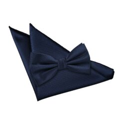 Navy Blue Solid Check Bow Tie and Pocket Square Set Navy Blue Solid Check Bow Tie and Pocket Square Set