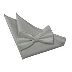 Silver Solid Check Bow Tie and Pocket Square Set Silver Solid Check Bow Tie and Pocket Square Set