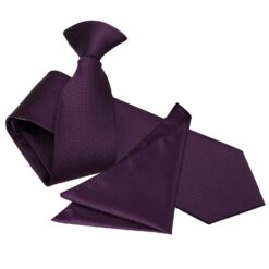 Cadbury Purple Solid Check Clip On Slim Tie and Pocket Square Set Cadbury Purple Solid Check Clip On Slim Tie and Pocket Square Set