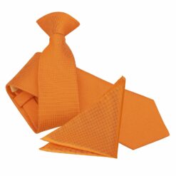 Celosia Orange Solid Check Clip On Slim Tie and Pocket Square Set Celosia Orange Solid Check Clip On Slim Tie and Pocket Square Set