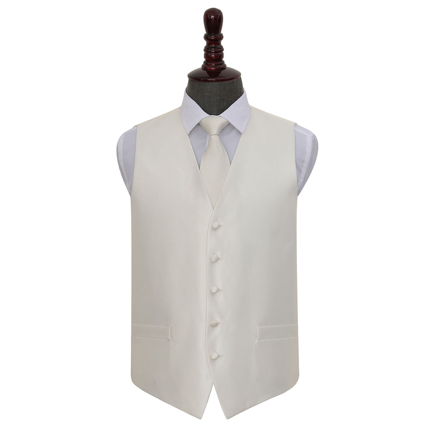 Solid Check Ivory Wedding Waistcoat & Tie Set