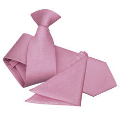 Light Pink Solid Check Clip On Slim Tie and Pocket Square Set