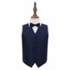 Navy Blue Solid Check Wedding Waistcoat and Bow Tie Set for Boys