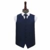 Navy Blue Solid Check Wedding Waistcoat And Tie 4pc Set