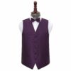 Cadbury Purple Solid Check Wedding Waistcoat and Bow Tie 4pc Set