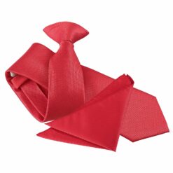 Red Solid Check Clip On Slim Tie and Pocket Square Set