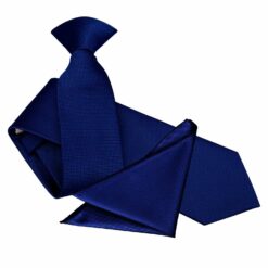 Royal Blue Solid Check Clip On Slim Tie and Pocket Square Set