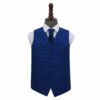 Royal Blue Solid Check Wedding Waistcoat and Cravat 4pc Set