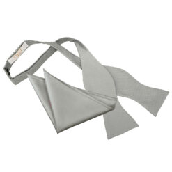 Silver Solid Check Self-Tie Bow Tie and Pocket Square Set Silver Solid Check Self-Tie Bow Tie and Pocket Square Set
