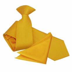 Sunflower Gold Solid Check Clip On Slim Tie and Pocket Square Set