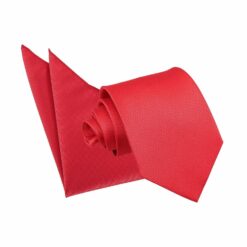 Red Solid Check Tie and Pocket Square Set