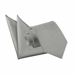 Silver Solid Check Tie and Pocket Square Set